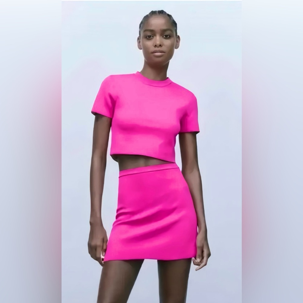 Zara Hot Pink Crop Top Set